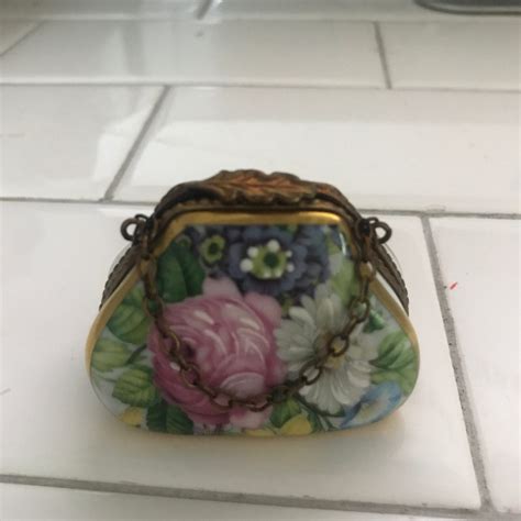 Limoges Trinket Box Hinged Lid SMALL PURSE Painted Inside And Signed