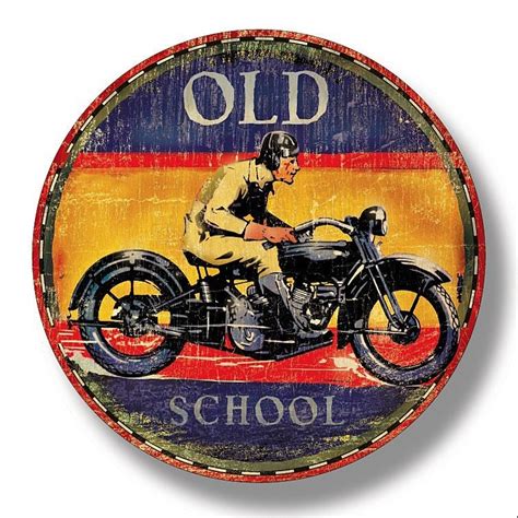 Old School Vintage Motorcycle Sign 12 Inch Wood