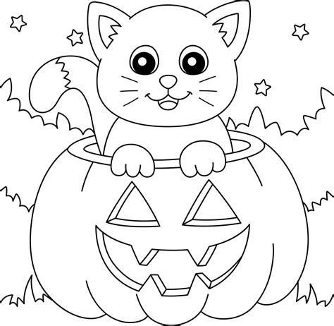 Pumpkin Cat Halloween Coloring Page For Kids 7528187 Vector Art At Vecteezy