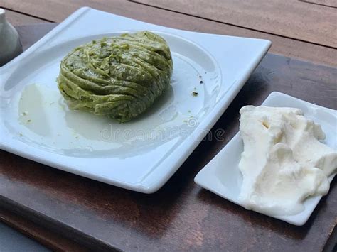 Turkish Dessert Pistachio Roll With Ice Cream Served At Restaurant