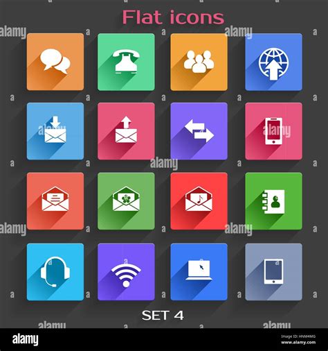 Vector Application Communication Icons Set In Flat Design With Long