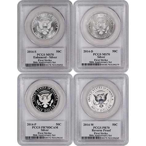 4 Pc 2014 Us Kennedy 50th Anniversary Silver 50c Set Pcgs 70 First