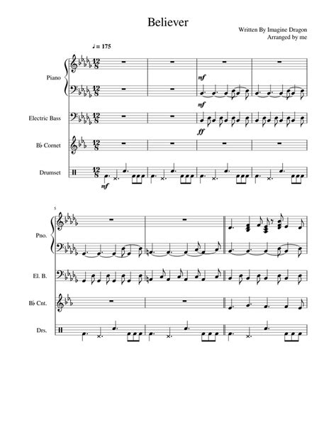 Believer ~ Imagine Dragons Sheet Music For Piano Bass