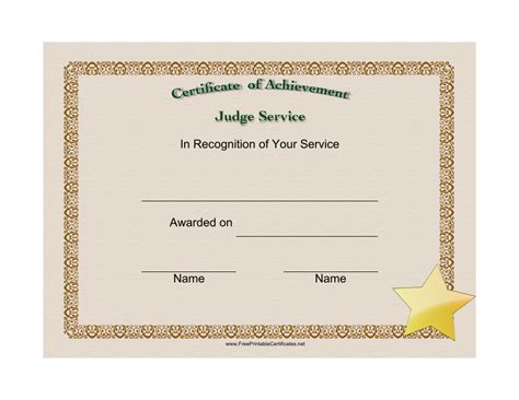 Judge Service Certificate Of Achievement Template Download Printable