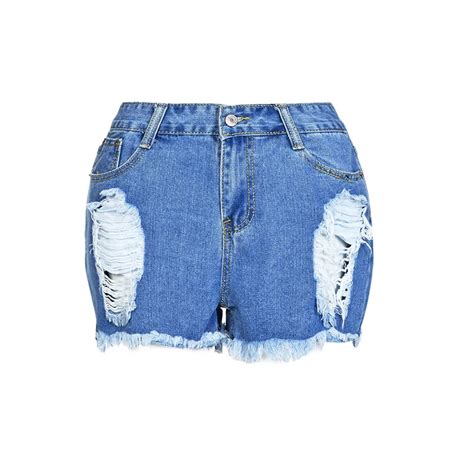 Plus Size Women Denim Shorts Tassels Ripped Hole Scratched Big Hips