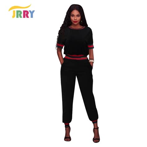 JRRY Sexy Women Two Pieces Jumpsuits Short Sleeve And Long Pants Solid