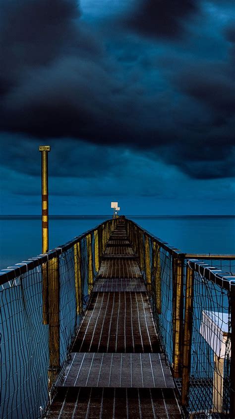 Sea Night Blue Dark Bridge Ocean Iphone 8 Wallpapers Free Download