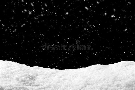 Snow On Black Background With Snowfall Snowdrift Backdrop In Winter