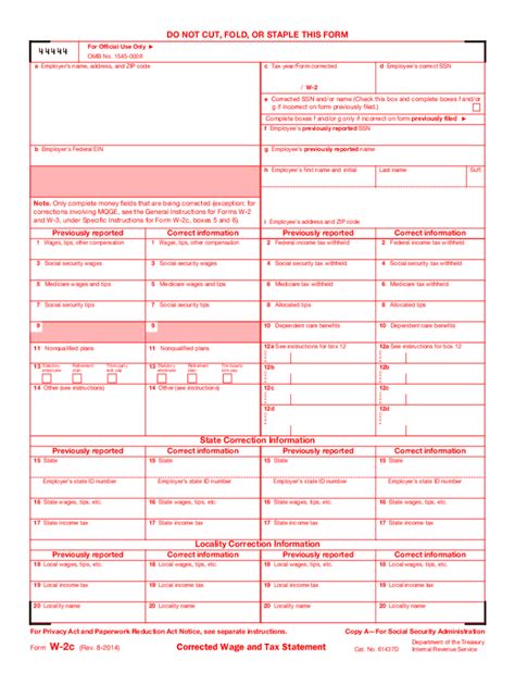 Irs W2c Fillable Form Printable Forms Free Online