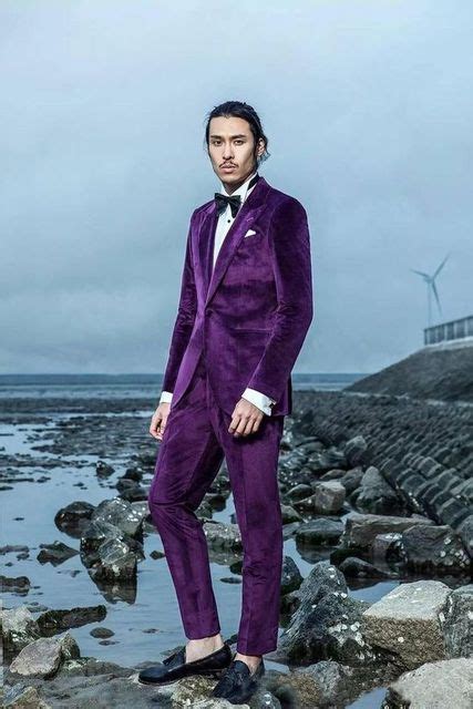 2018 Latest Coat Pant Design Purple Velvet Men Suit Slim Fit 2 Piece