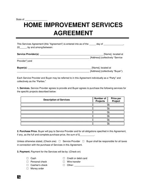 Free Printable Simple Home Repair Contract Template