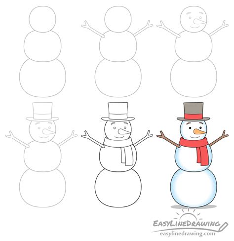 how to draw a snowman step by step easylinedrawing