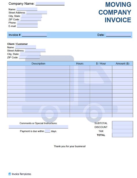 Free Moving Company Invoice Template Pdf Word Excel