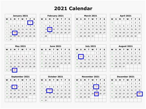 2021 Calendar With Federal Holidays Printable Free Us 2021 Calendar