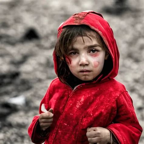 Little Girl In Red In War Zone Openart