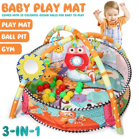 Stimulating Baby Crawling Play Mat 3 In 1 Baby Gym With 6 Hanging