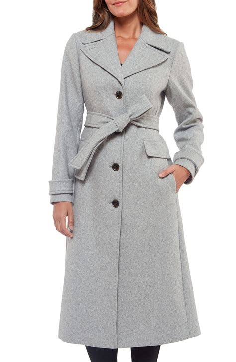 Womens Kate Spade New York Belted Wool Blend Coat Size X Small Grey