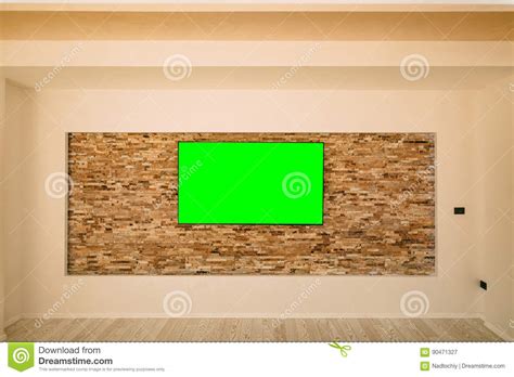 A Modern Lcd Tv With A Green Screen Hanging Stock Image Image Of