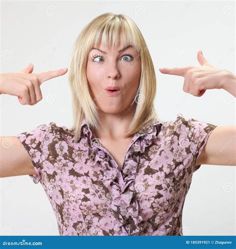 Crazy Young Blonde Woman Makes Squint For Fun Stock Image Image Of Appealing Funny 185391921