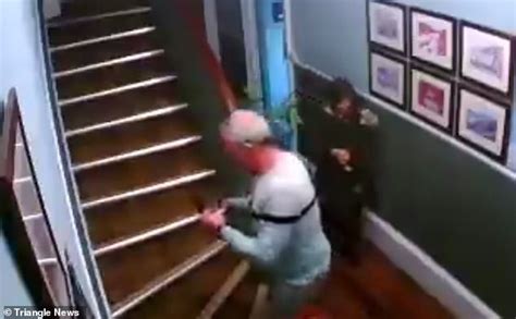 Drunk Couple Caught On Camera Falling Down Bandb Stairs With Drinks In