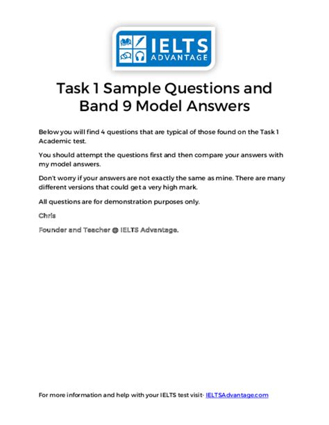 Task 1 Sample Questions And Band 9 Model Answers For More Information