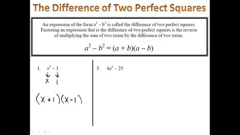 Factoring - Differences of Perfect Squares - YouTube