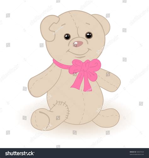 Cute Teddy Bear Pink Bow Stock Vector Royalty Free 50037424