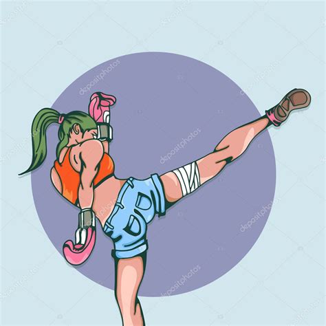 Asian Female Fighter High Kick Premium Vector In Adobe Illustrator Ai