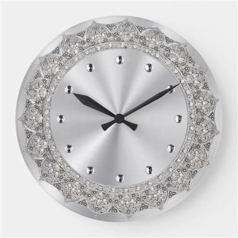Jeweled Silver Large Clock Large Clock Clock Round