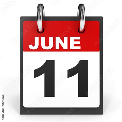 June 11 Calendar On White Background 스톡 사진 로열티프리 이미지