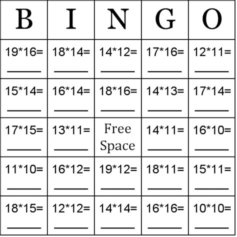 The first person to say the product of the 2 cards receives both cards and puts them in a separate pile. Multiplication using numbers between 10-20 Bingo Cards