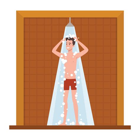 Happy Man Taking Shower In The Outdoor Concept Flat Vector