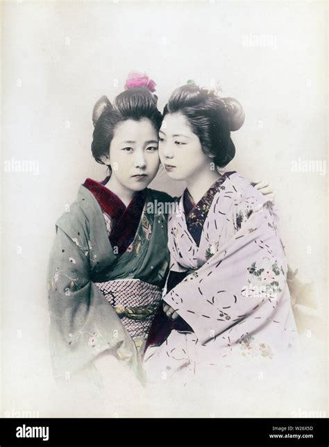 1890s Japan Two Japanese Women — Two Maiko Apprentice Geisha In