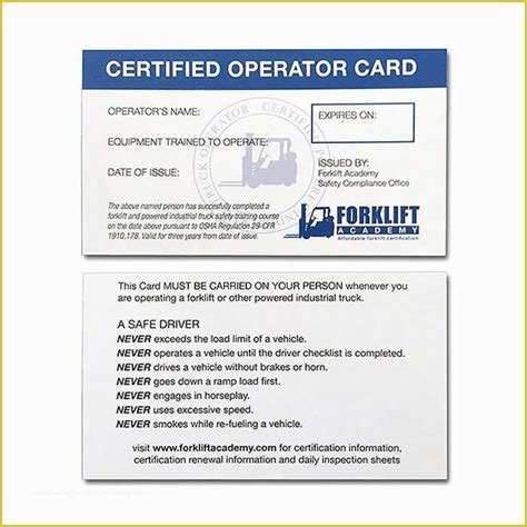 Forklift certification is the license workers receive once they successfully. Forklift Certification Wallet Card Template Free Of forklift Operator Certification Card ...