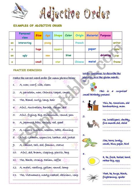 Adjective Order Esl Worksheet By Mimika
