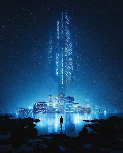 1080p Free Download Man Alone City Buildings Light Illusion