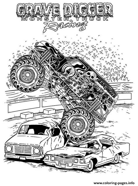 grave digger monster truck racing coloring pages printable