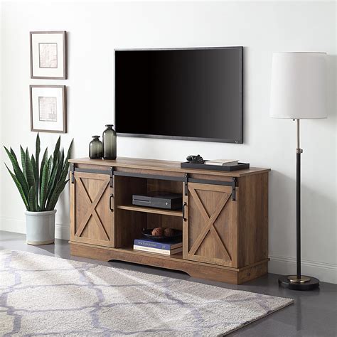 Belleze Modern Farmhouse Style 58 Inch Tv Stand With Sliding Barn Door