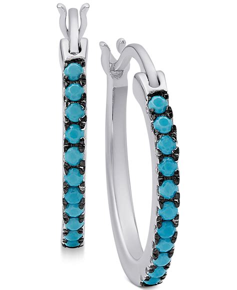 Macy S Manufactured Turquoise Hoop Earrings In Sterling Silver In