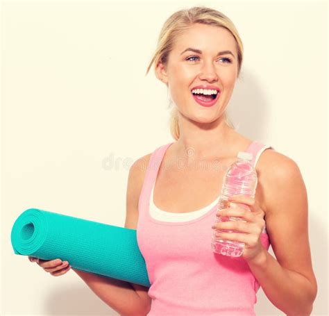 4057 Happy Young Woman Holding Yoga Mat Stock Photos Free And Royalty