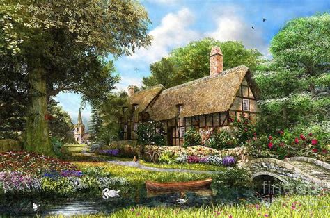 Summer Country Cottage Art Print By Dominic Davison Cottage Art