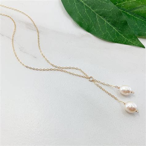 Pearl Lariat Necklace In K Gold Filled Or Sterling Silver