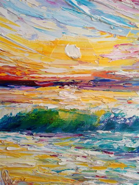 Seascape Sunset And Sea Wave Original Oil Painting On Canvas Sea Coast