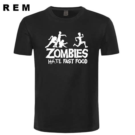 Buy Funny New Fashion Zombies Hate Fast Food T Shirts Men Cotton O Neck Short