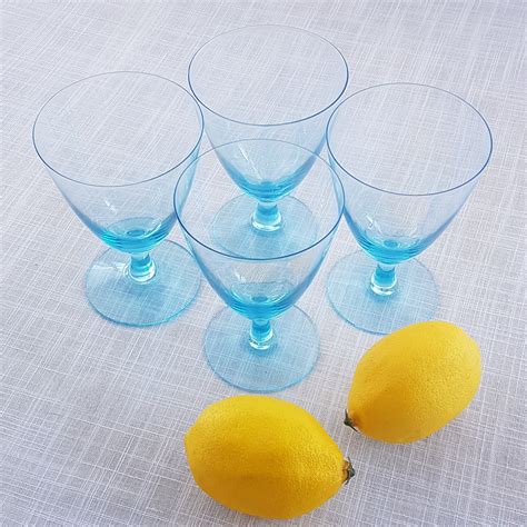 Aquamarine Blue Wine Glasses Set Of 4 Vintage 8oz Turquoise Blue Wine Goblets