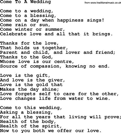 Most Popular Christian Wedding Hymns Hymn Come To A Wedding Lyrics