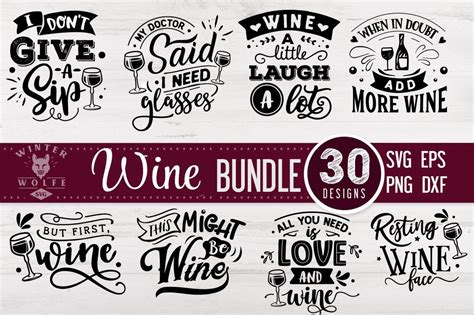 Wein Bundle 30 Designs Svg Geschnitten Datei Kommerzielle Etsyde