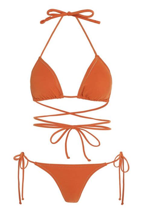 Reina Olga Synthetic The Miami Halterneck Bikini Set In Orange Lyst Uk