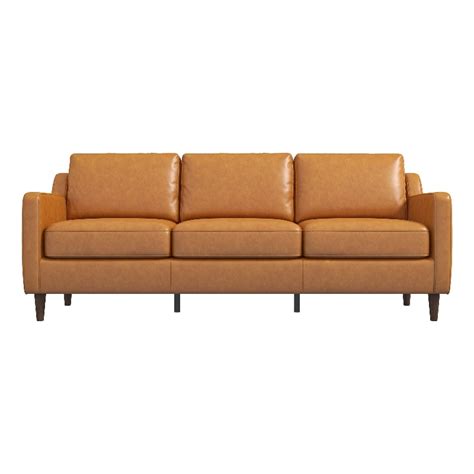 Madison Mid Century Modern Furniture Genuine Leather Couches In Cognac