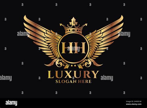 Luxury Royal Wing Letter Hh Crest Gold Color Logo Vector Victory Logo